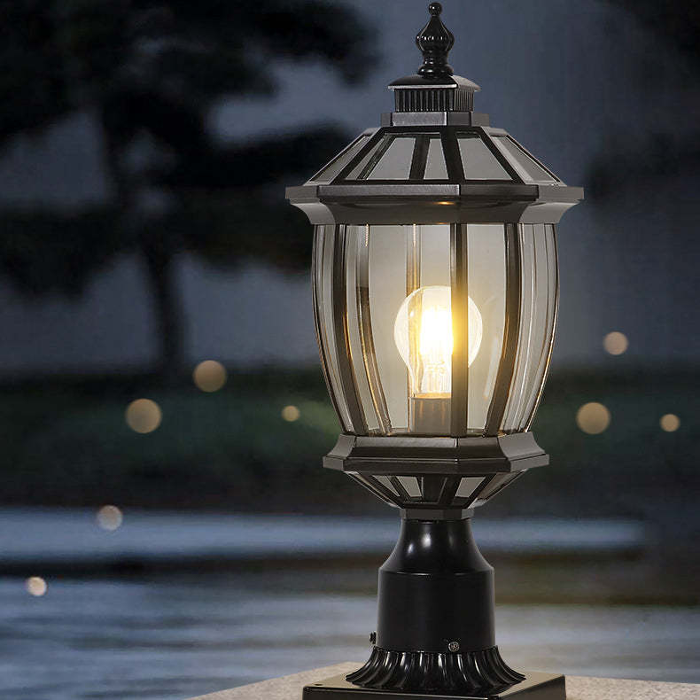 Vintage Octagonal Curved Linear Glass Aluminum Outdoor Light