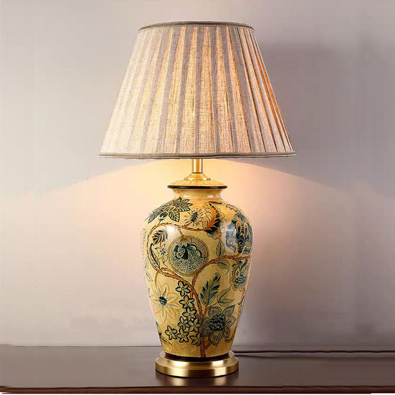 Vintage Floral Distressed Fabric Ceramic Table Lamp