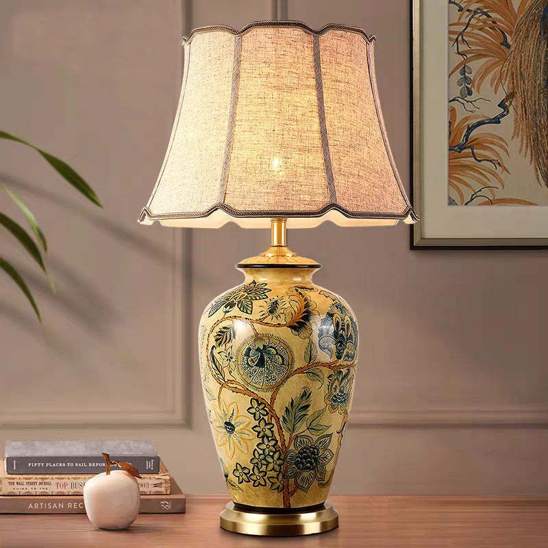 Traditional distressed floral beige table lamps, Lighom — 220V-240V (UK/AU)