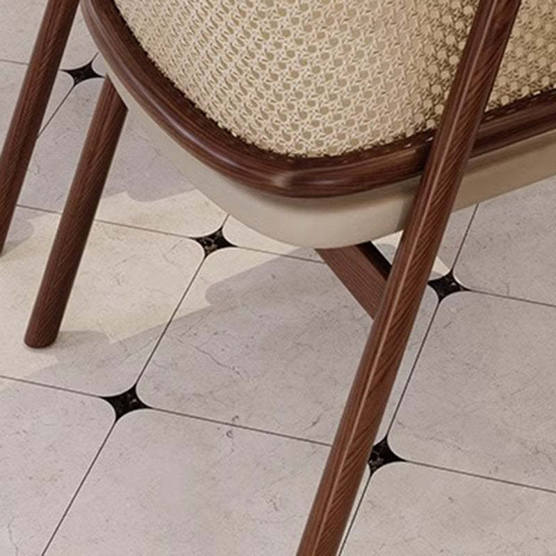 Vintage Half-Wrap Leather Rattan Solid Wood Dining Chair