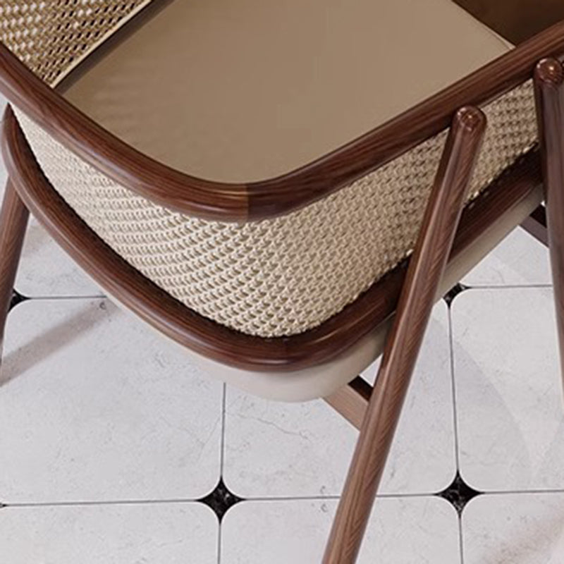 Vintage Half-Wrap Leather Rattan Solid Wood Dining Chair