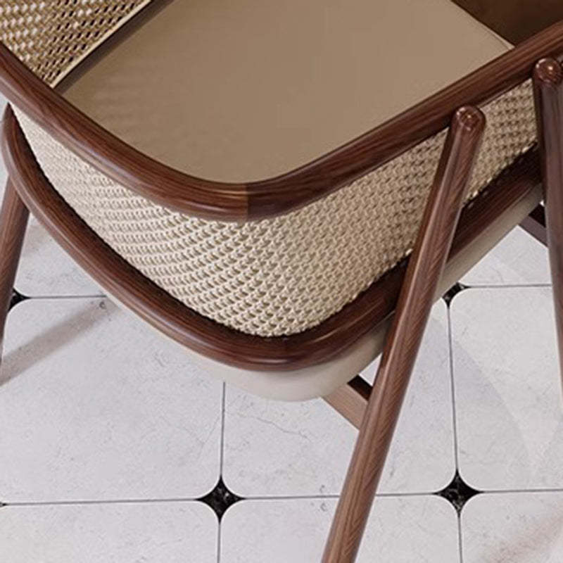 Vintage Half-Wrap Leather Rattan Solid Wood Dining Chair