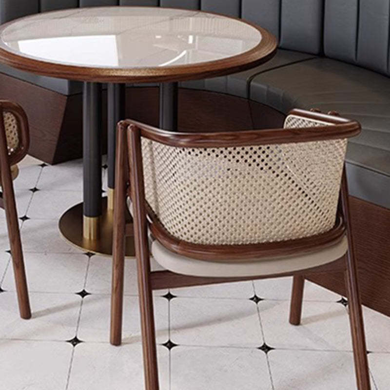 Vintage Half-Wrap Leather Rattan Solid Wood Dining Chair