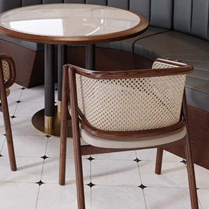 Vintage Half-Wrap Leather Rattan Solid Wood Dining Chair
