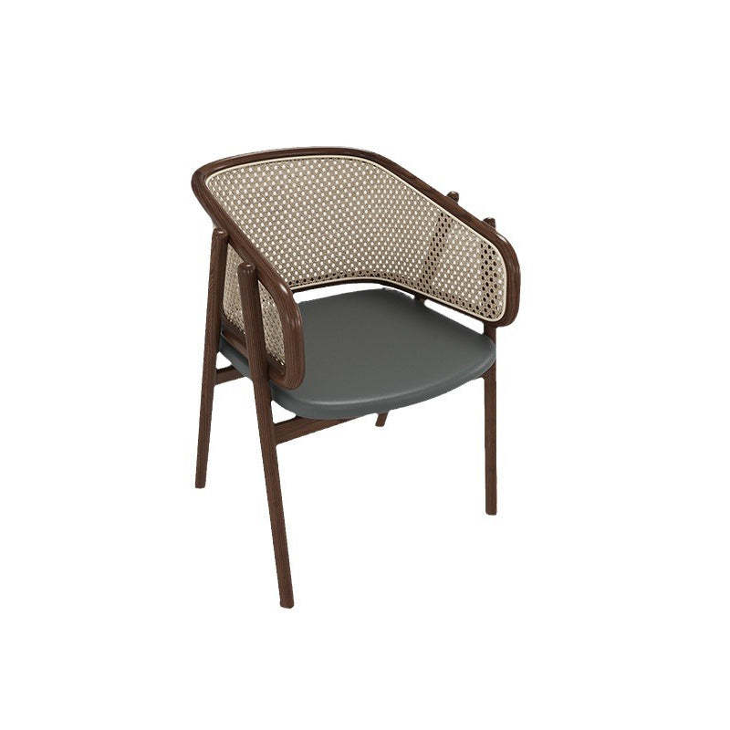 Vintage Half-Wrap Leather Rattan Solid Wood Dining Chair