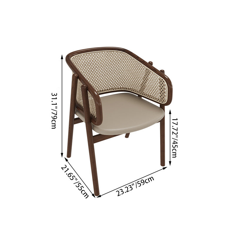 Vintage Half-Wrap Leather Rattan Solid Wood Dining Chair