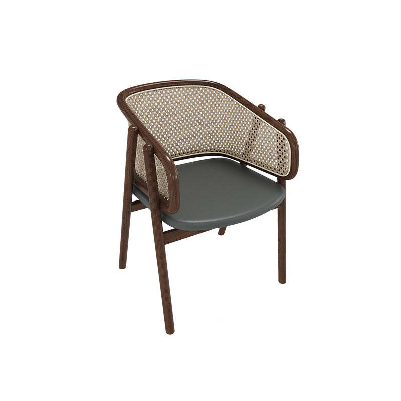 Vintage Half-Wrap Leather Rattan Solid Wood Dining Chair