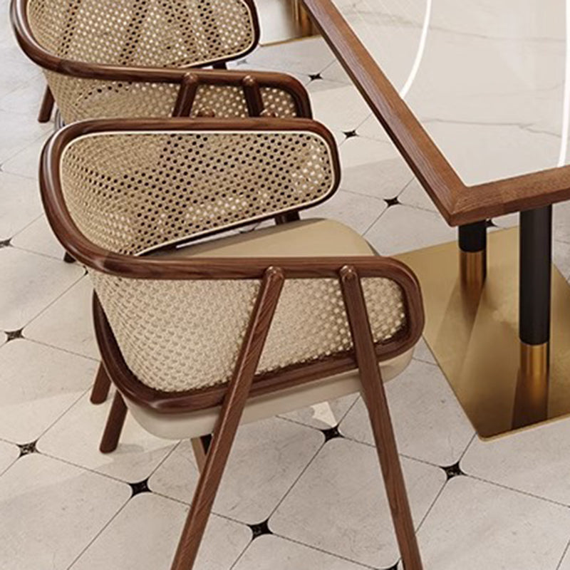 Vintage Half-Wrap Leather Rattan Solid Wood Dining Chair