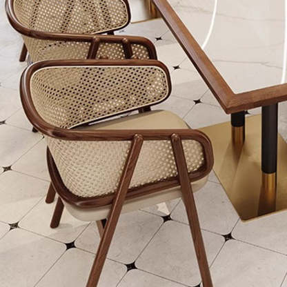 Vintage Half-Wrap Leather Rattan Solid Wood Dining Chair