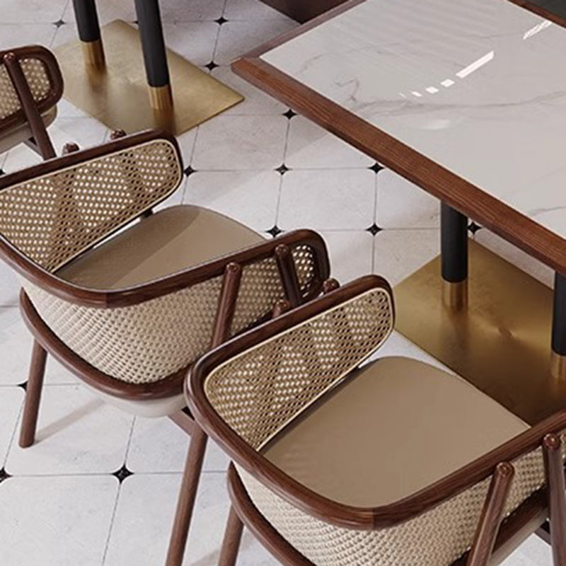 Vintage Half-Wrap Leather Rattan Solid Wood Dining Chair