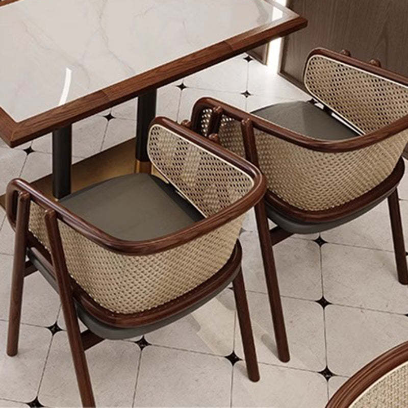 Traditional half-wrap solid wood dining chairs & benches in leather rattan wood
