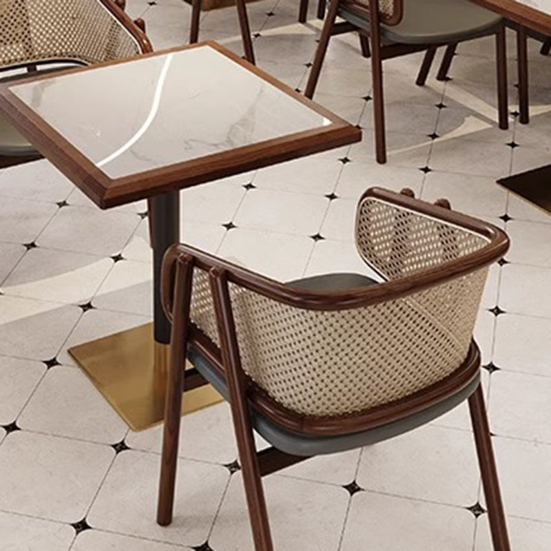 Vintage Half-Wrap Leather Rattan Solid Wood Dining Chair