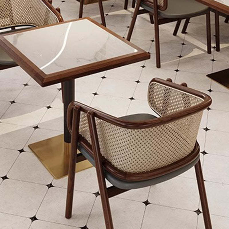 Vintage Half-Wrap Leather Rattan Solid Wood Dining Chair