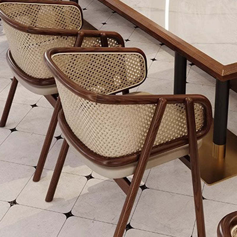 Vintage Half-Wrap Leather Rattan Solid Wood Dining Chair