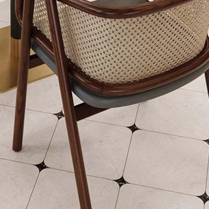 Vintage Half-Wrap Leather Rattan Solid Wood Dining Chair