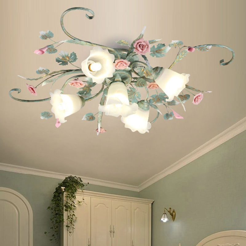 Traditional Rustic Rose Branch Ceiling Light