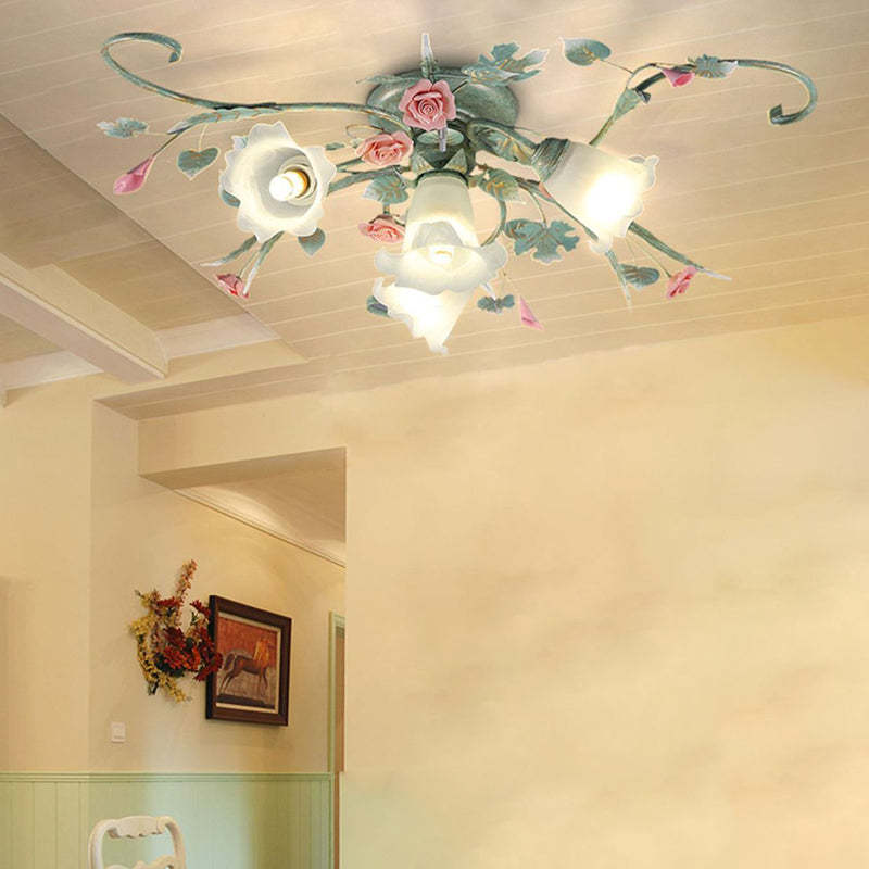 Traditional Rustic Rose Branch Ceiling Light