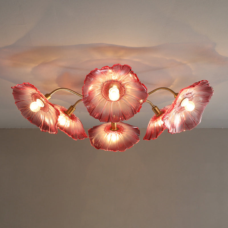 Scandinavian Glass Branch Flower Ceiling Light — 6 / Red / 110V-120V For US/C