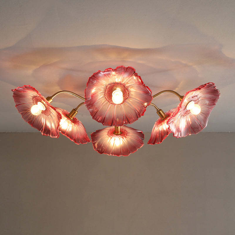 Scandinavian Glass Branch Flower Ceiling Light — 6 / Red / 110V-120V For US/C