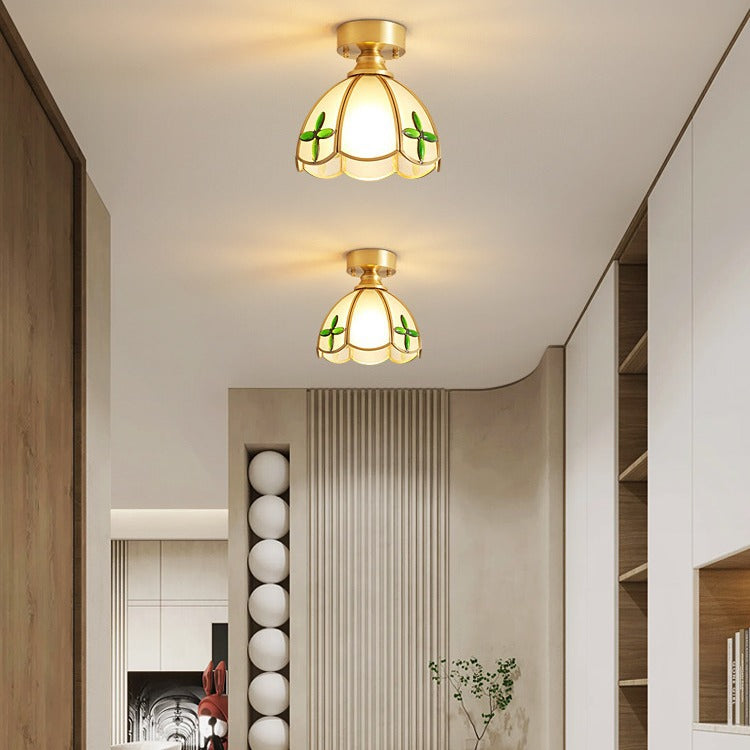 Vintage Glass Leaf Umbrella 1-Light Ceiling Light