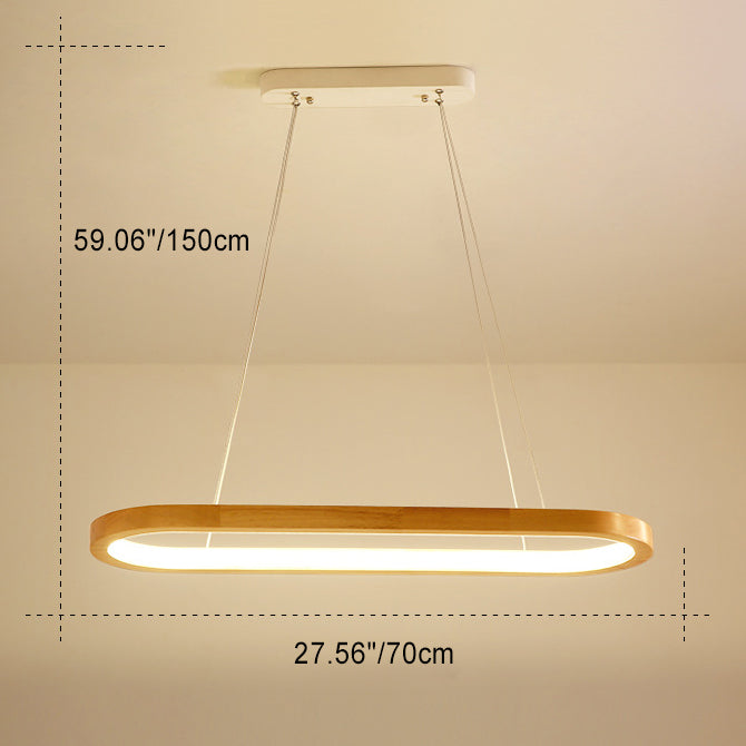 Minimalist Oval Acrylic Wood LED Island Chandelier