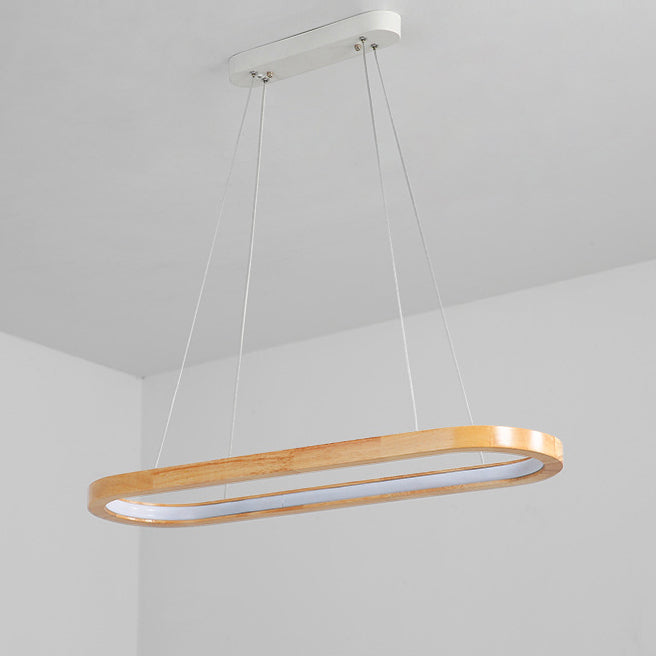 Minimalist Oval Acrylic Wood LED Island Chandelier