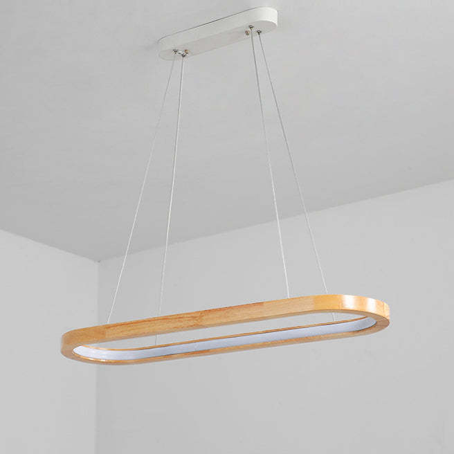 Minimalist Oval Acrylic Wood LED Island Chandelier