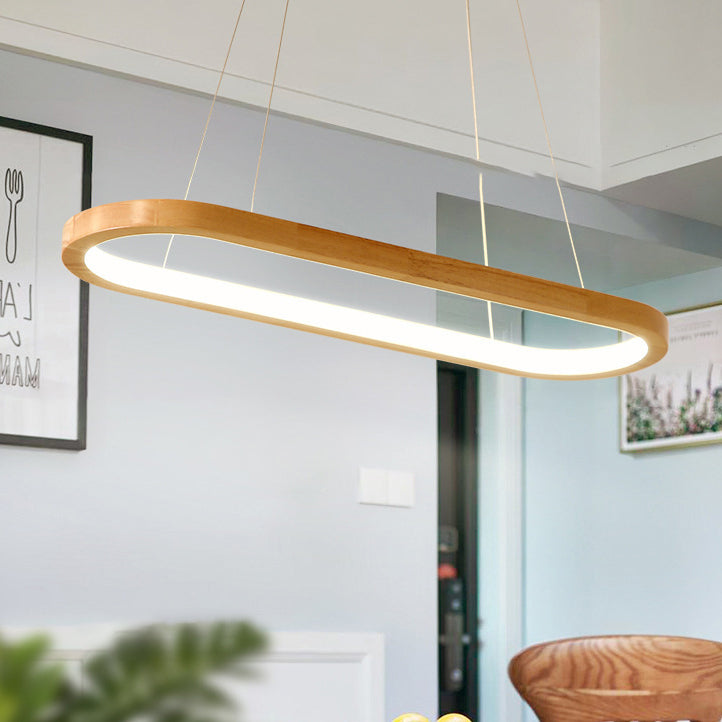Minimalist Oval Acrylic Wood LED Island Chandelier