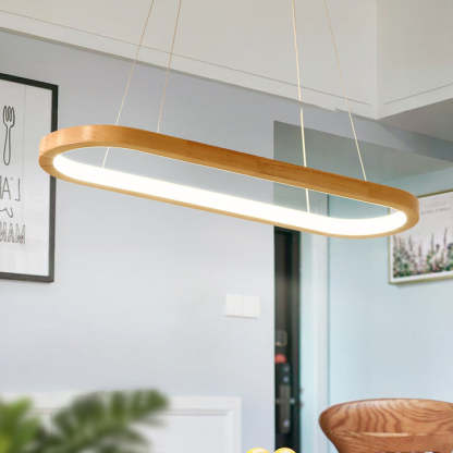 Minimalist Oval Acrylic Wood LED Island Chandelier