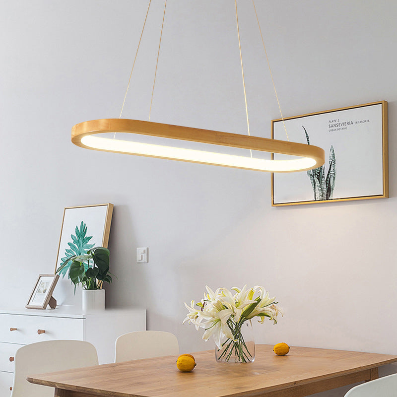 Minimalist Oval Acrylic Wood LED Island Chandelier