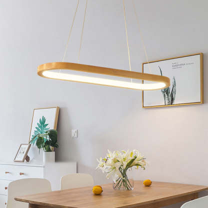 Minimalist Oval Acrylic Wood LED Island Chandelier