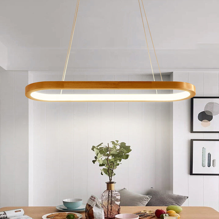 Minimalist Oval Acrylic Wood LED Island Chandelier