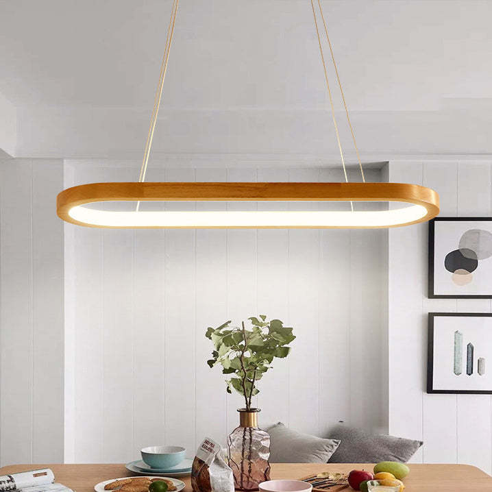 Minimalist Oval Acrylic Wood LED Island Chandelier