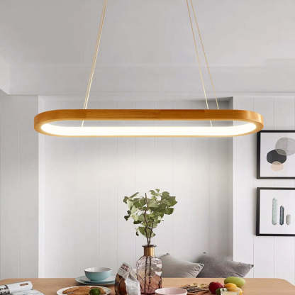 Minimalist Oval Acrylic Wood LED Island Chandelier