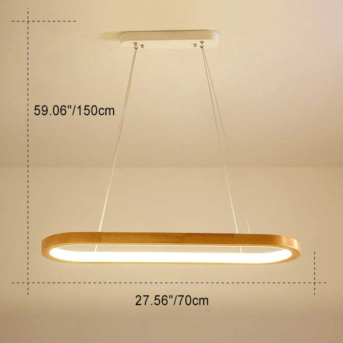 Minimalist Oval Acrylic Wood LED Island Chandelier