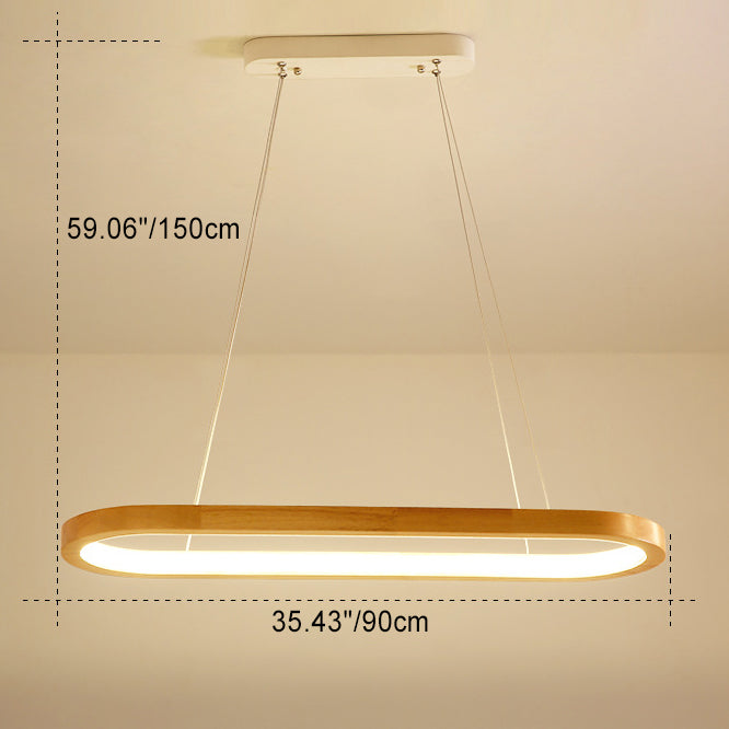 Minimalist Oval Acrylic Wood LED Island Chandelier