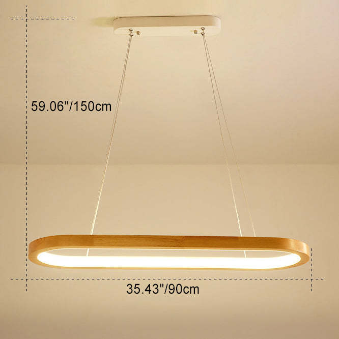 Minimalist Oval Acrylic Wood LED Island Chandelier