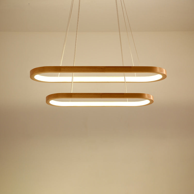 Minimalist Oval Acrylic Wood LED Island Chandelier
