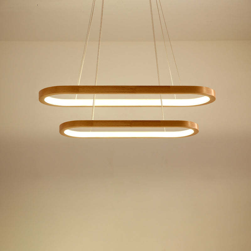 Minimalist Oval Acrylic Wood LED Island Chandelier