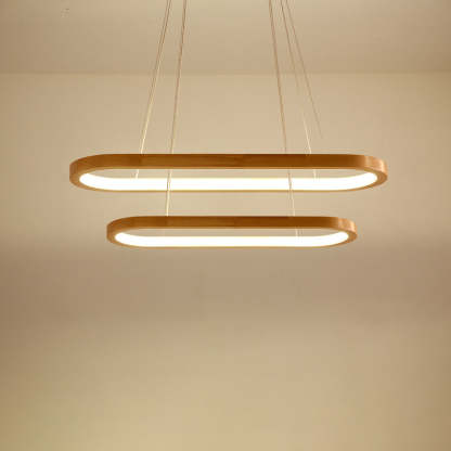 Minimalist Oval Acrylic Wood LED Island Chandelier