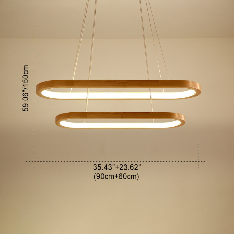 Minimalist Oval Acrylic Wood LED Island Chandelier