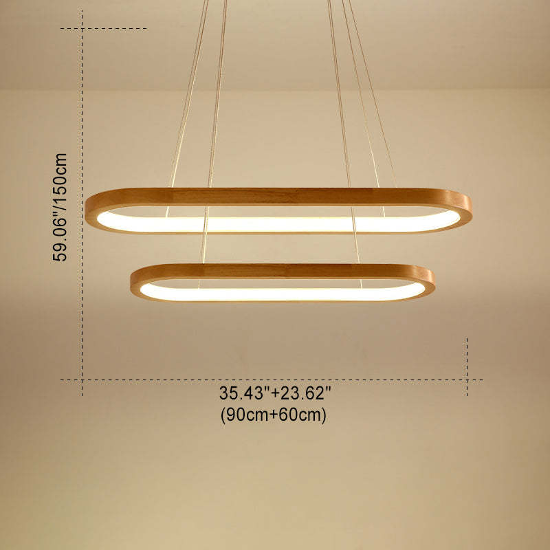 Minimalist Oval Acrylic Wood LED Island Chandelier