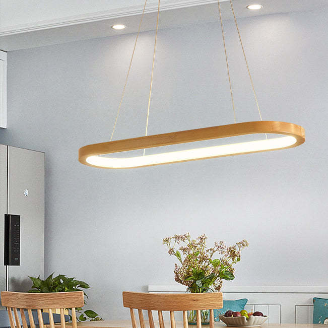 Minimalist Oval Acrylic Wood LED Island Chandelier
