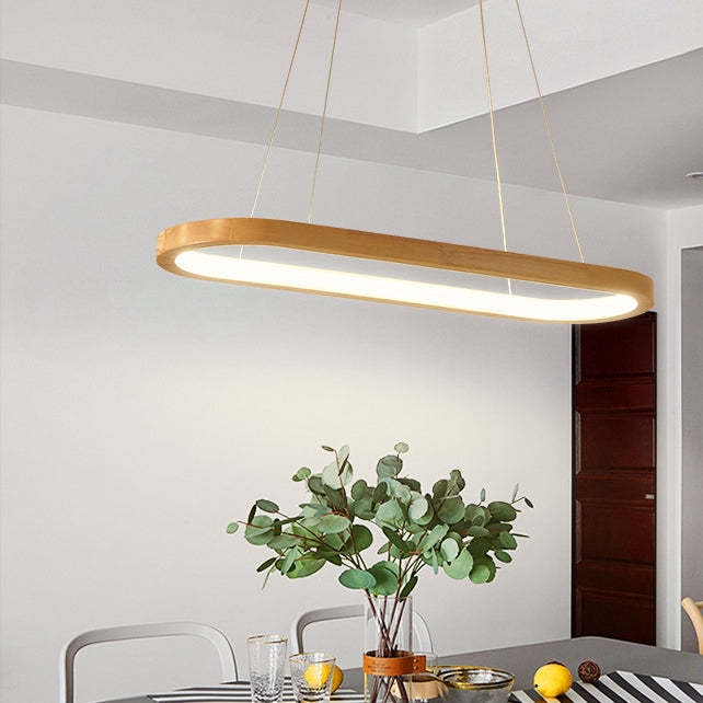 Minimalist Oval Acrylic Wood LED Island Chandelier