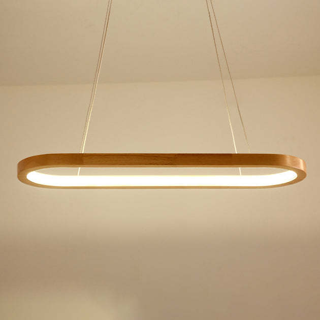 Minimalist Oval Acrylic Wood LED Island Chandelier