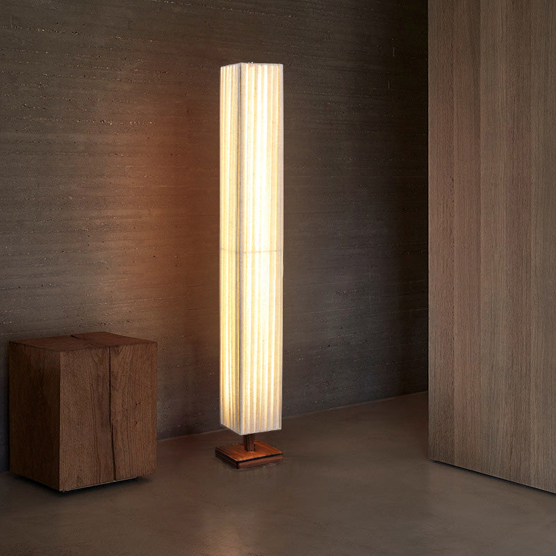 Japanese Rectangular Walnut Fabric LED Floor Lamp