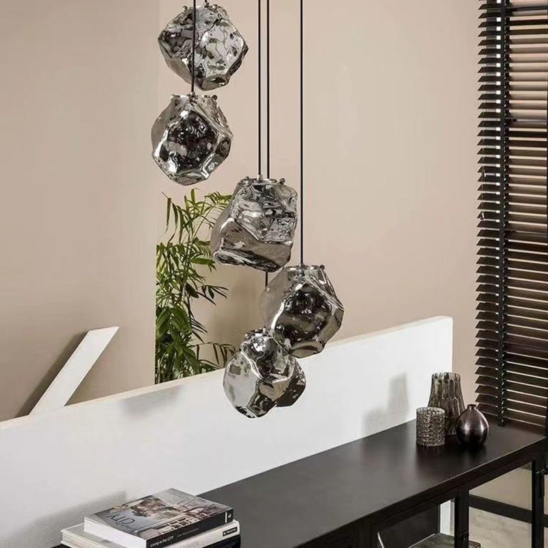 Minimalist Metal Glass Ice Cube Pendant Light — Anthracite Grey / 110V-120V For US/CA