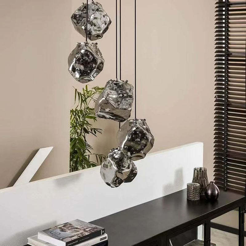 Minimalist Metal Glass Ice Cube Pendant Light — Anthracite Grey / 110V-120V For US/CA