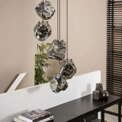 Minimalist Metal Glass Ice Cube Pendant Light — Anthracite Grey / 110V-120V For US/CA