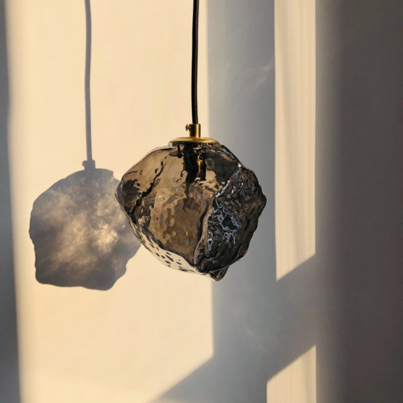 Minimalist Metal Glass Ice Cube Pendant Light — Amber / 110V-120V For US/CA
